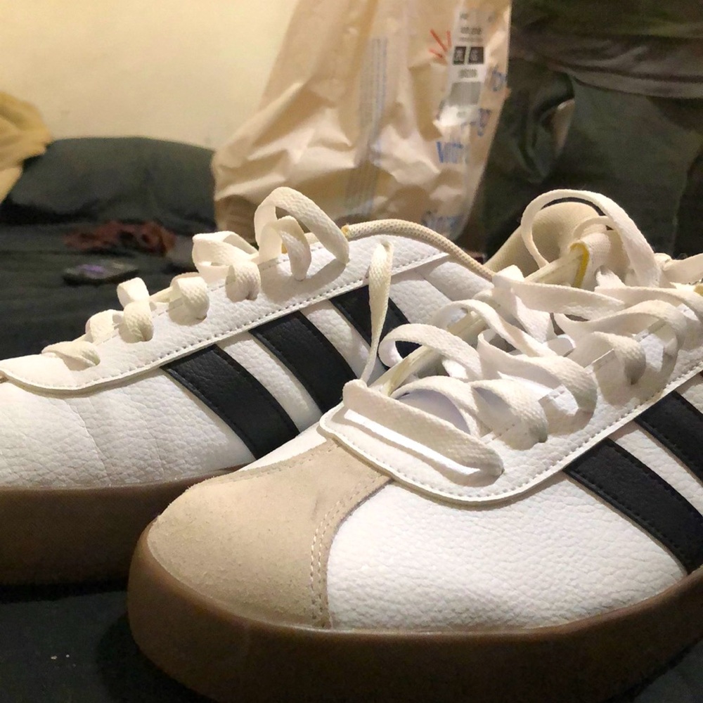 White and Black Sneakers with Gum Sole